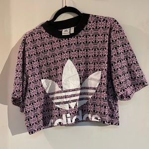 Adidas Purple Trefoil Crop Tee Size L Crop Top T-Shirt Logo Lavender